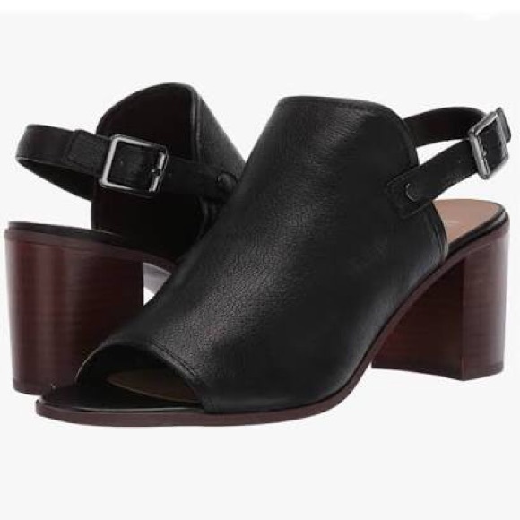 Franco Sarto Shoes - FRANCO SARTO Humour black peep toe leather wood block sandal heel